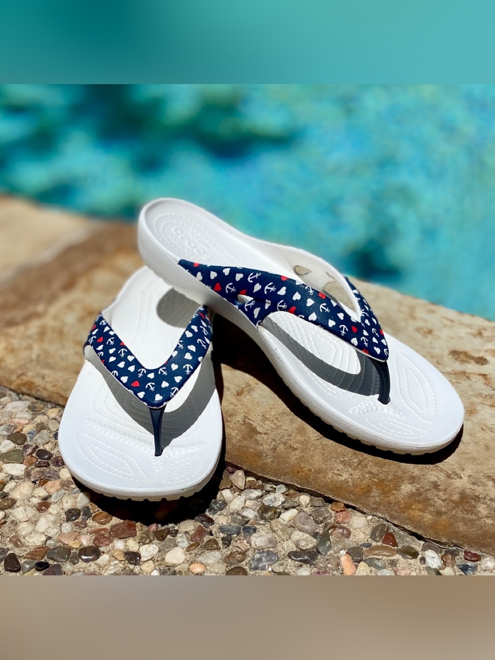 Crocs - Women’s Kadee II - Anchor Print - Flip Flop - Nautical - US Womens Sz 10